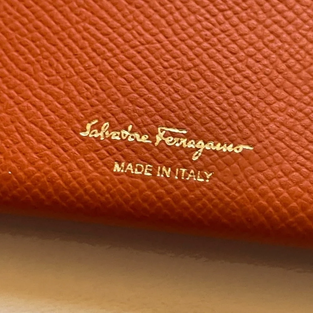 Salvatore Ferragamo Orange Leather Card Holder